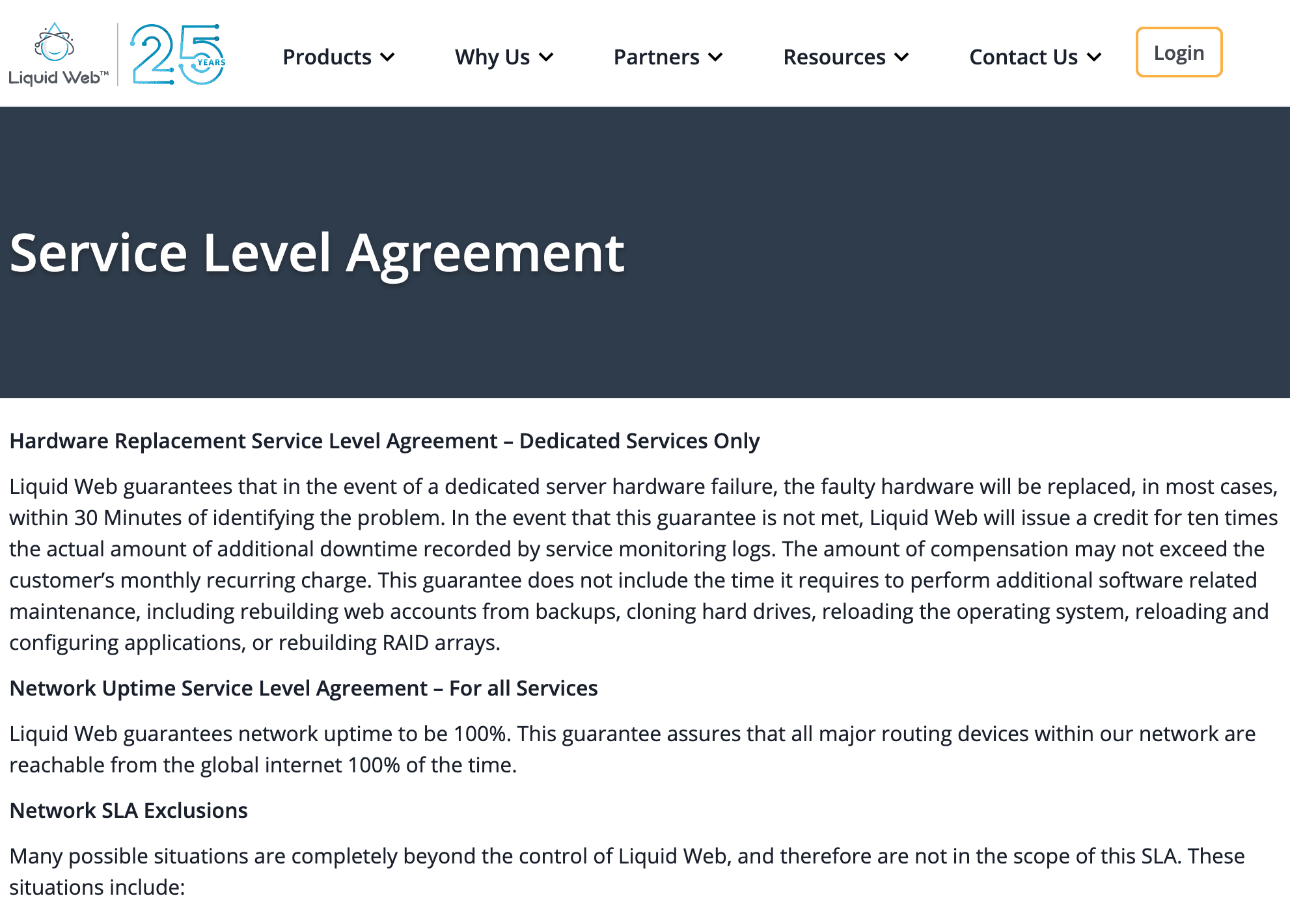 Liquid Web service level agreement