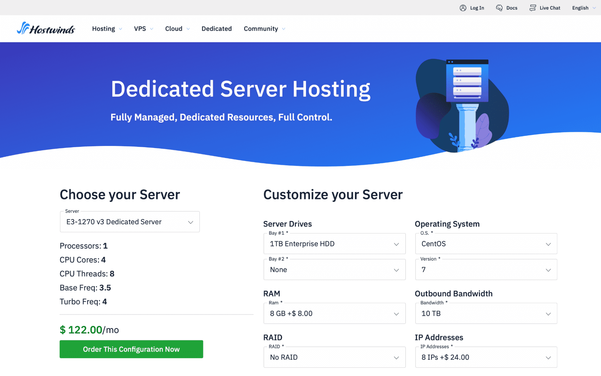 Hostwinds dedicated server options
