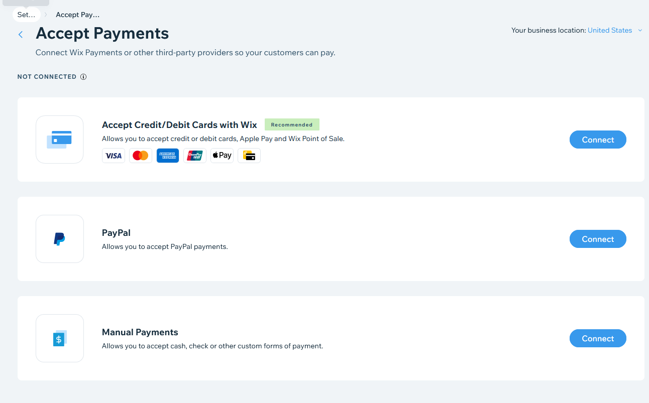 Wix Payment processing settings