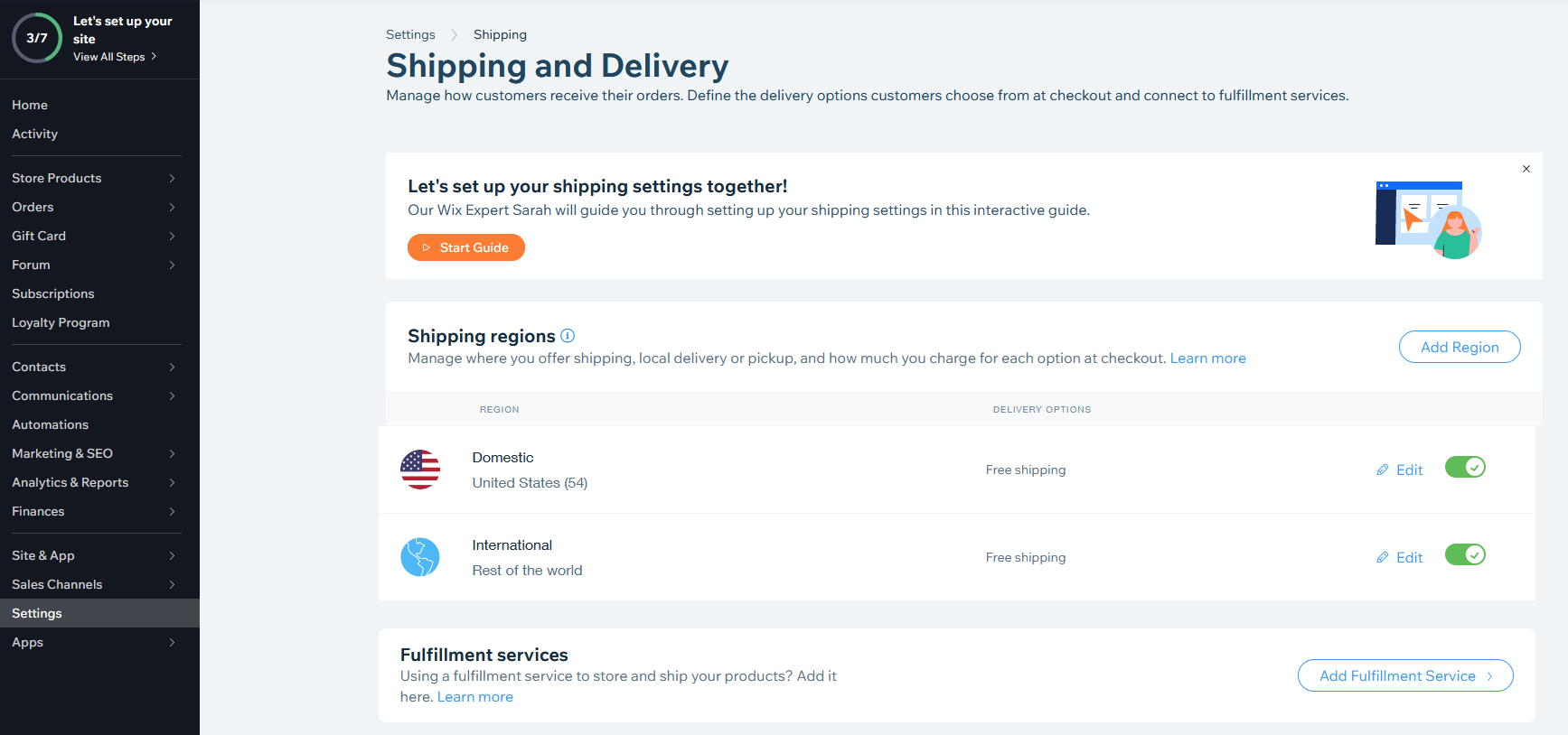 Wix Shipping options