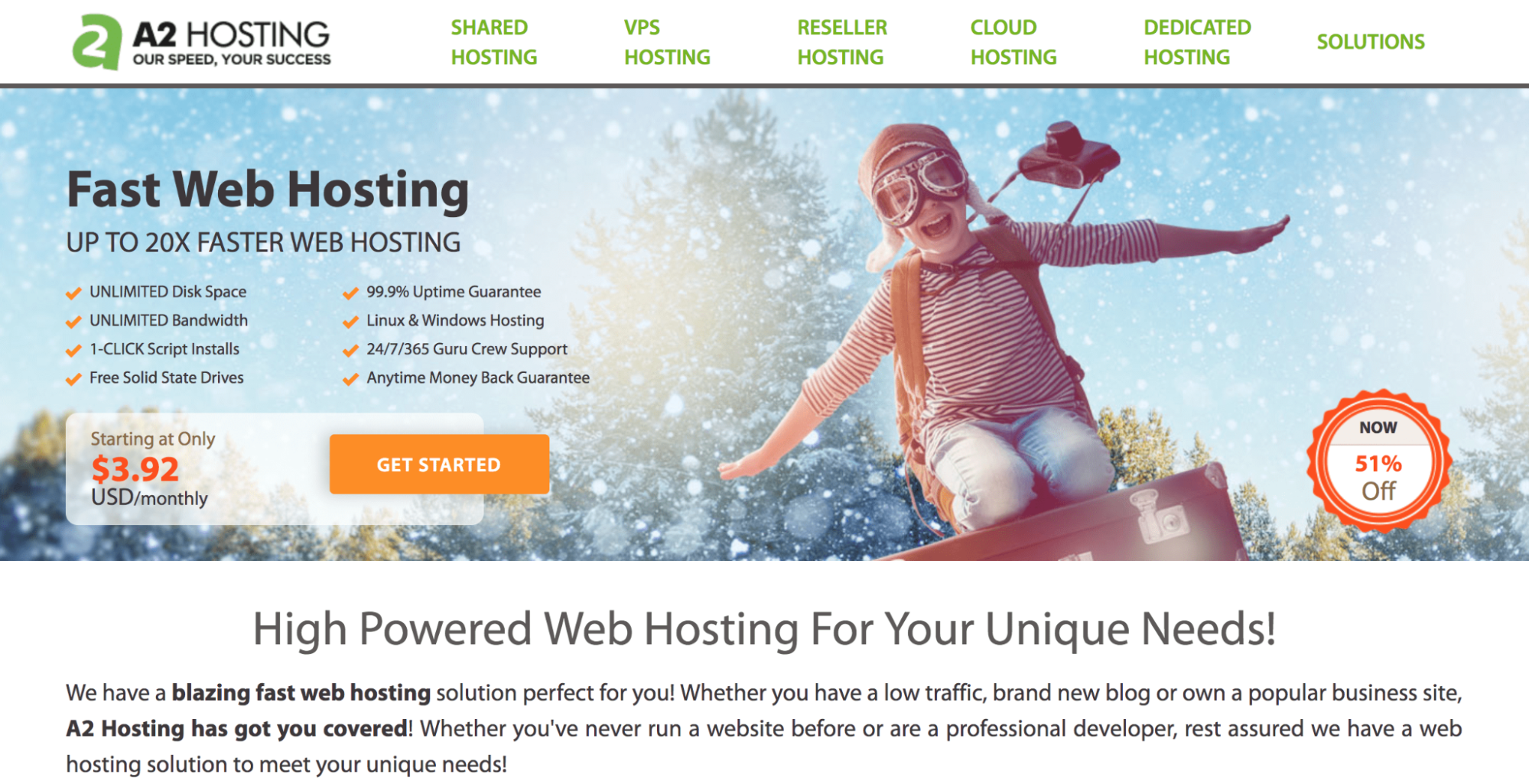 A2 Hosting Landing Page