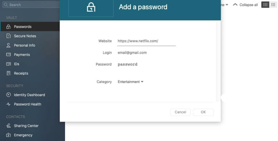 Dashlane add password