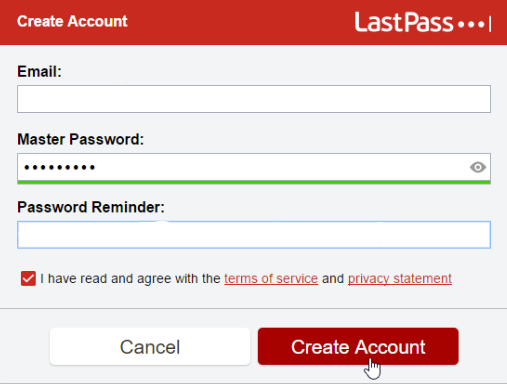 LastPass account creation