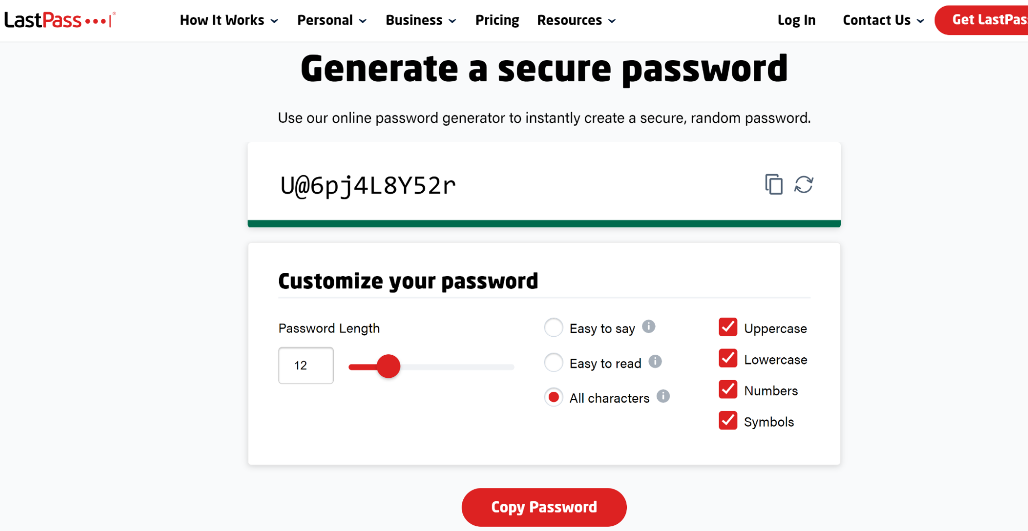LastPass password generator