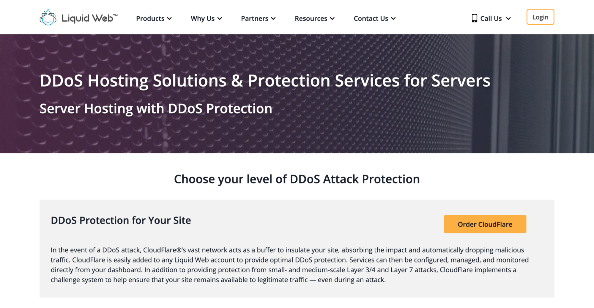 Liquid Web DDos Protection Landing
