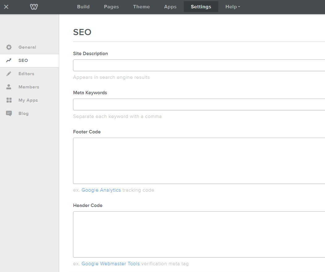 Weebly's SEO Settings