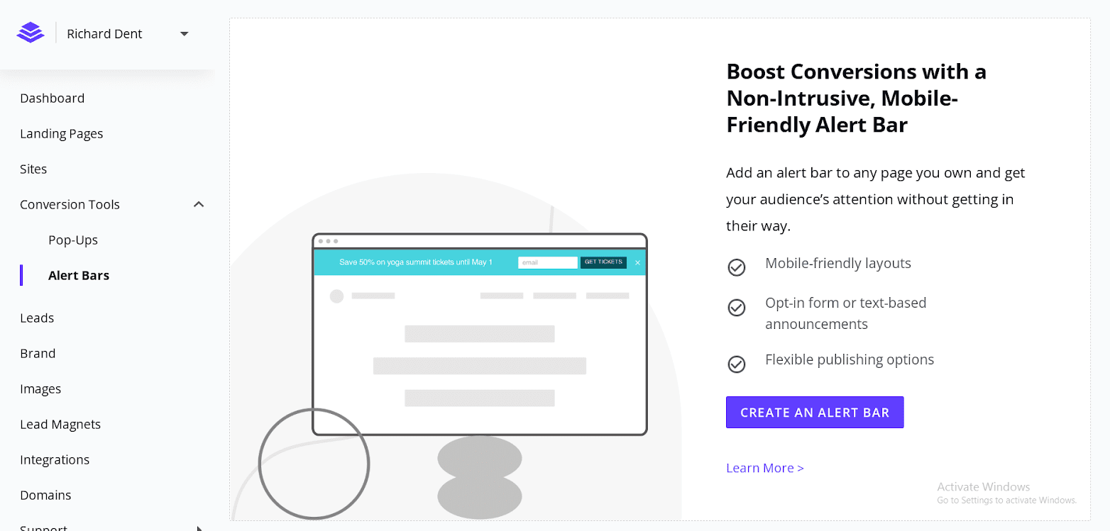 Alert bars in Leadpages