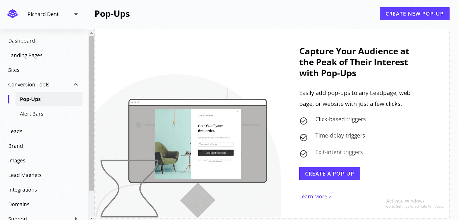 Pop up creation in Leadpages