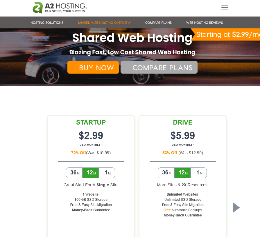 A2 hosting shared hosting pricing