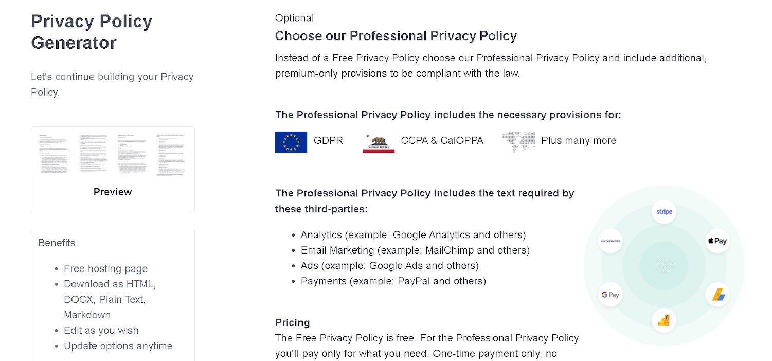 PrivacyPolicies landing page