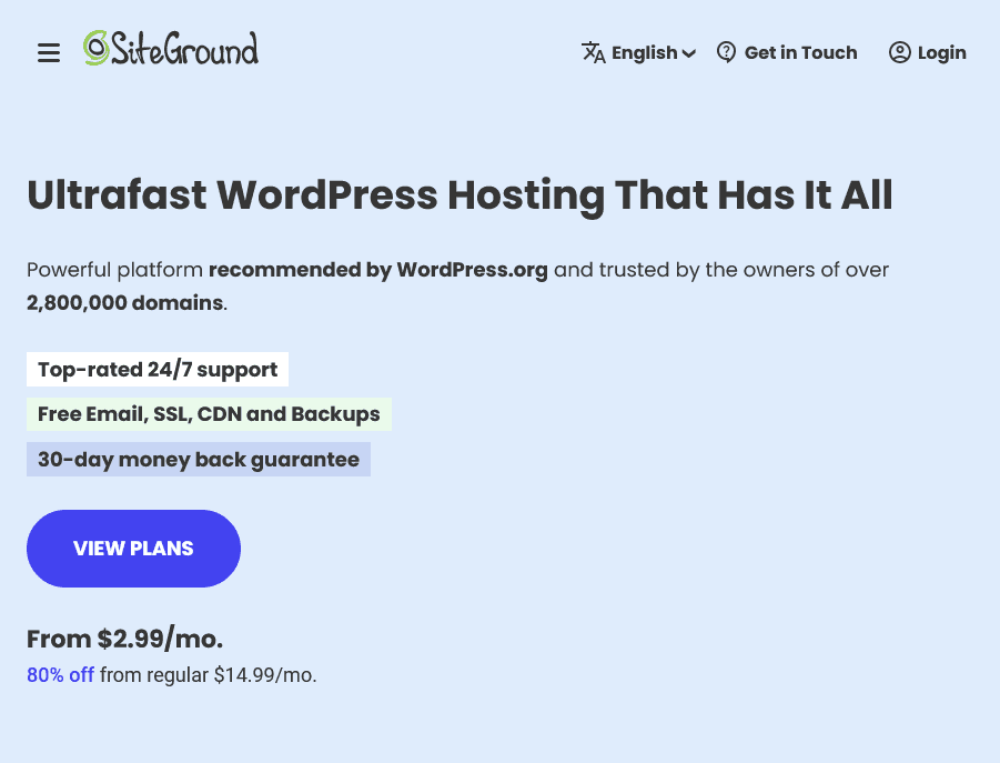 SiteGround WordPress hosting pricing