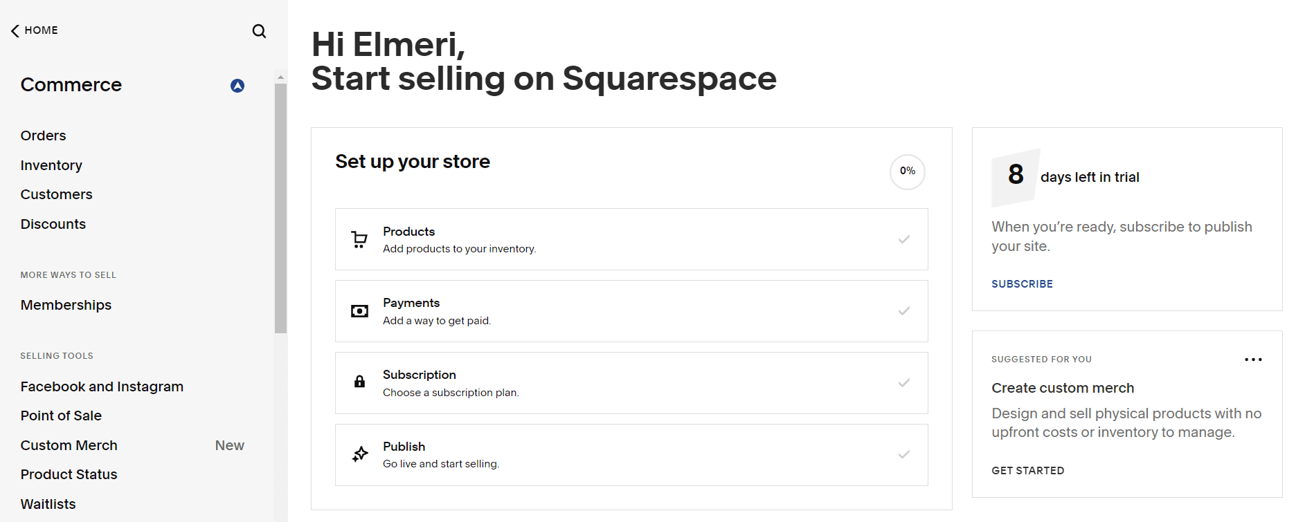 Squarespace E-commerce features