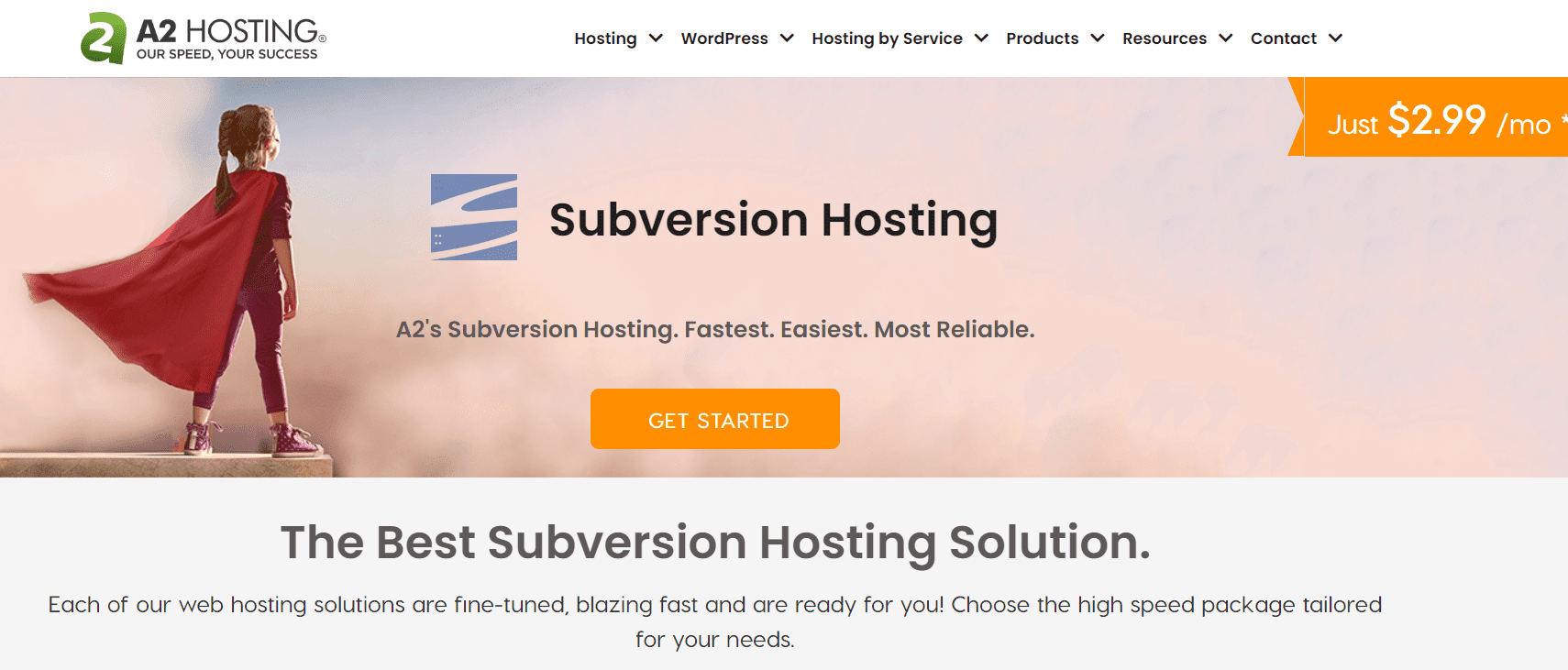 A2 Hosting Landing Page