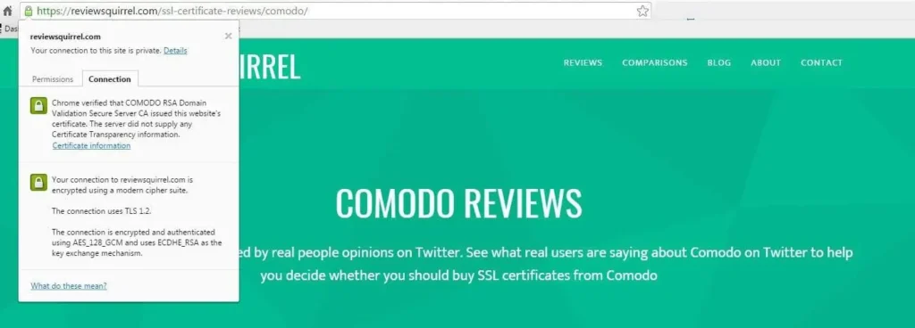 Comodo reviews page with a SSL. 