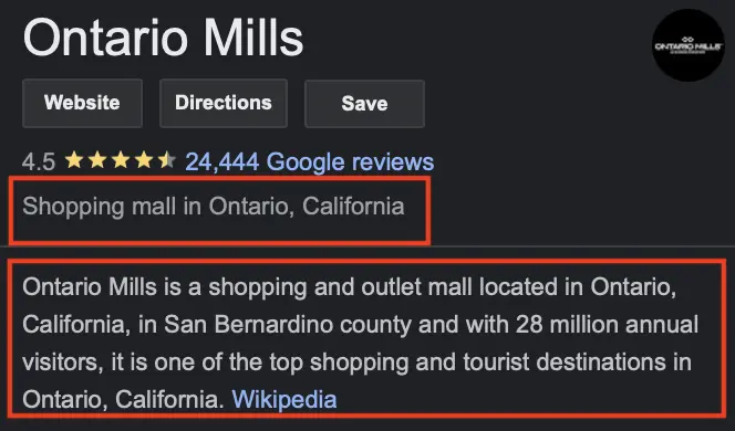 Ontario Malls Google Listing.