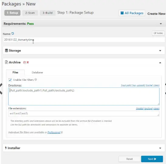 Package plugin creation form in WordPress.