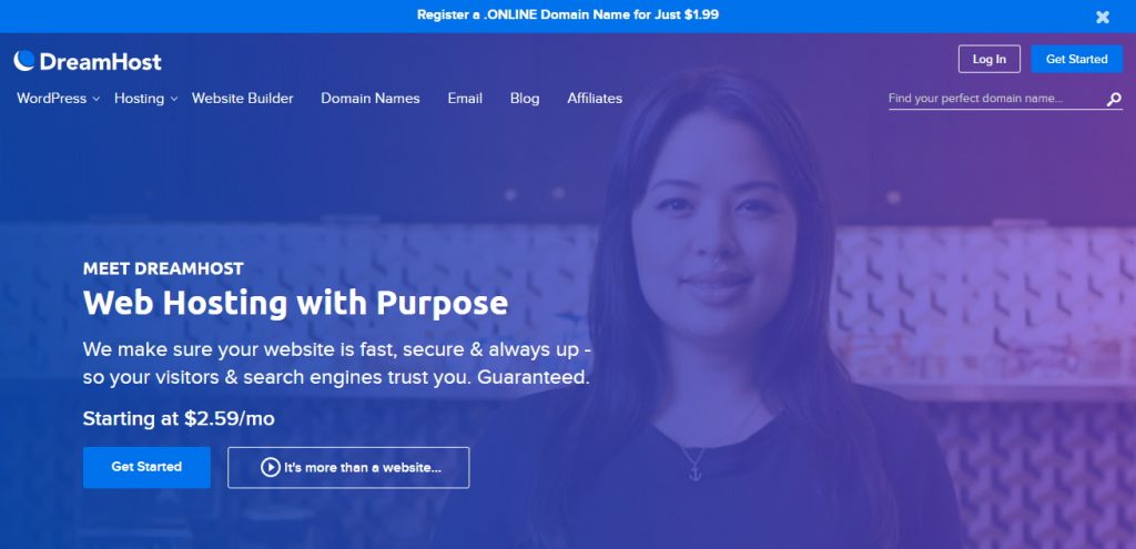 dreamhost landing page